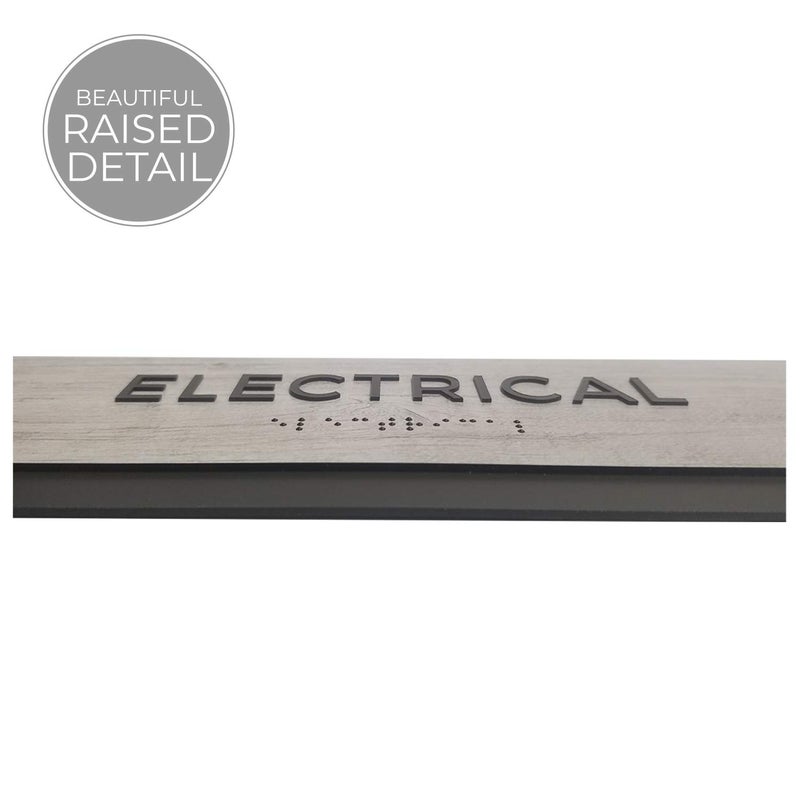 SBlabels Electrical Sign with Braille/Easy Adhesive Mount Door and Wall Sign for Small Businesses and Restaurants / 3 x 9 inches/Silver Woodgrain - Image 2
